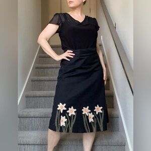Floral Embroidered Black Skirt